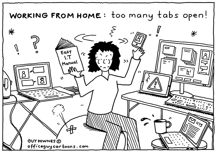 WFH: Too Many Tabs Open! - Office Guy Cartoons